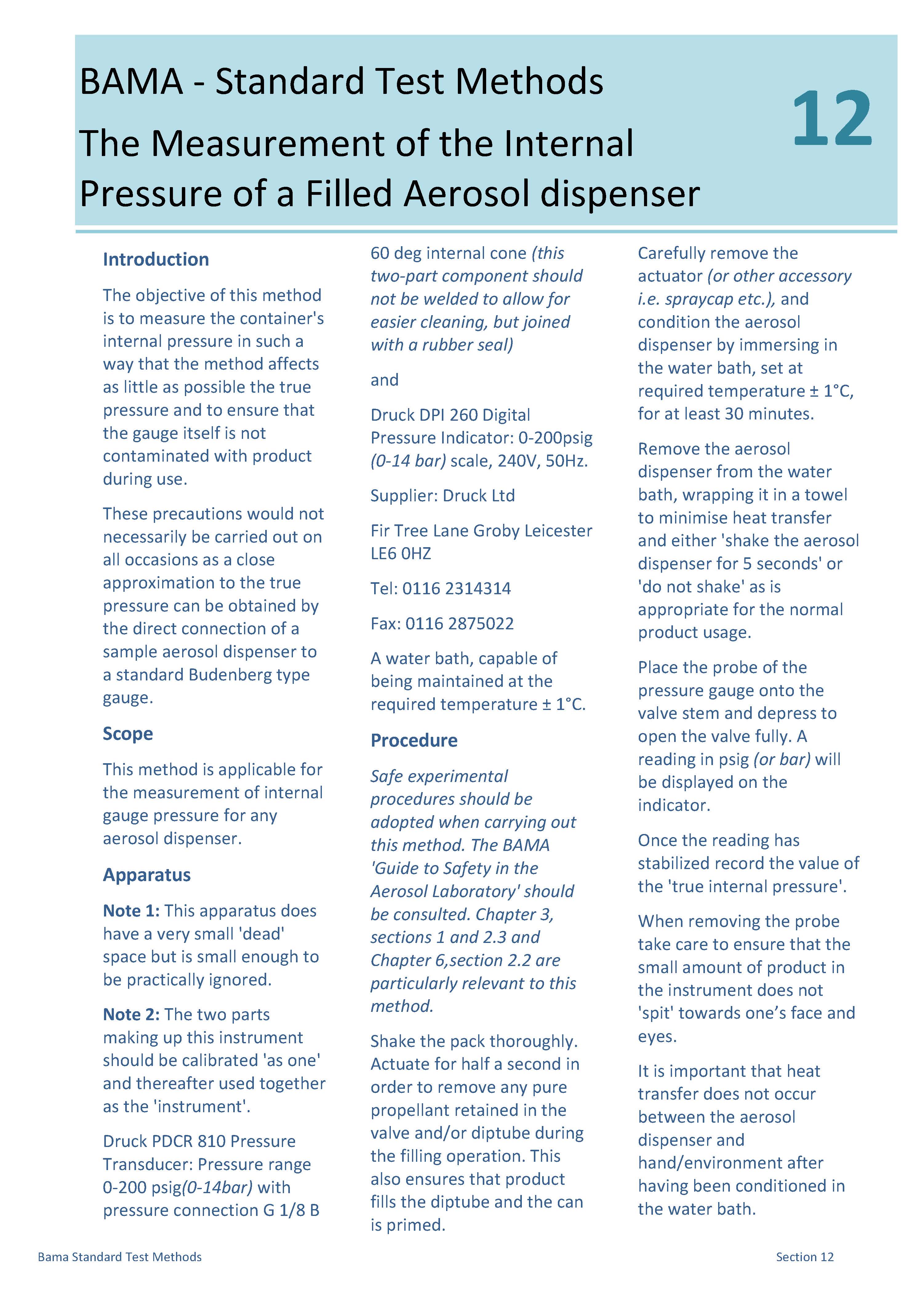12 - The Measurement of the Internal Pressure of a Filled Aerosol